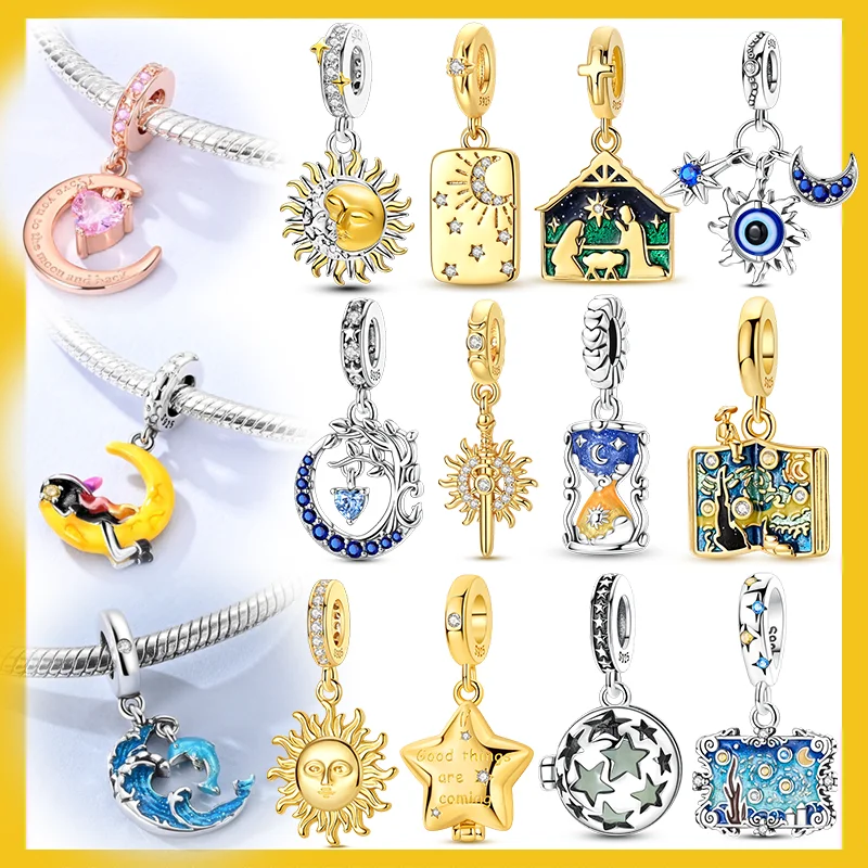 

New Original 925 Sterling Silver Charms Beads Stars Moon Sun Pendant For Woman Jewelry Making DIY Gift