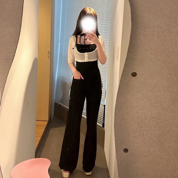 Combinaison sans manches en tricot irrégulier, douce mode japonaise, à lacets, épaules dénudées, pantalon Long, mignonne fille, flatteuse, élégante