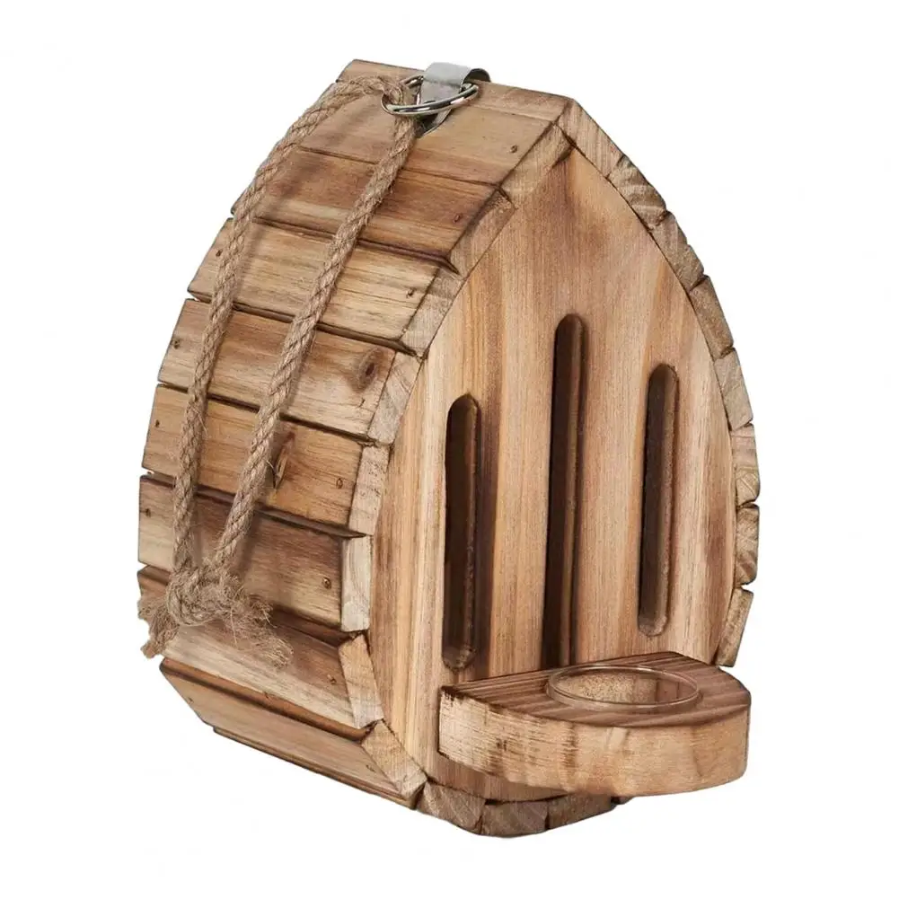 Butterfly Feeder Wooden Butterfly House Feeder Teardrop Shaped Outdoor Pollinator Shelter Natural Hanging Garden Habitat Decor