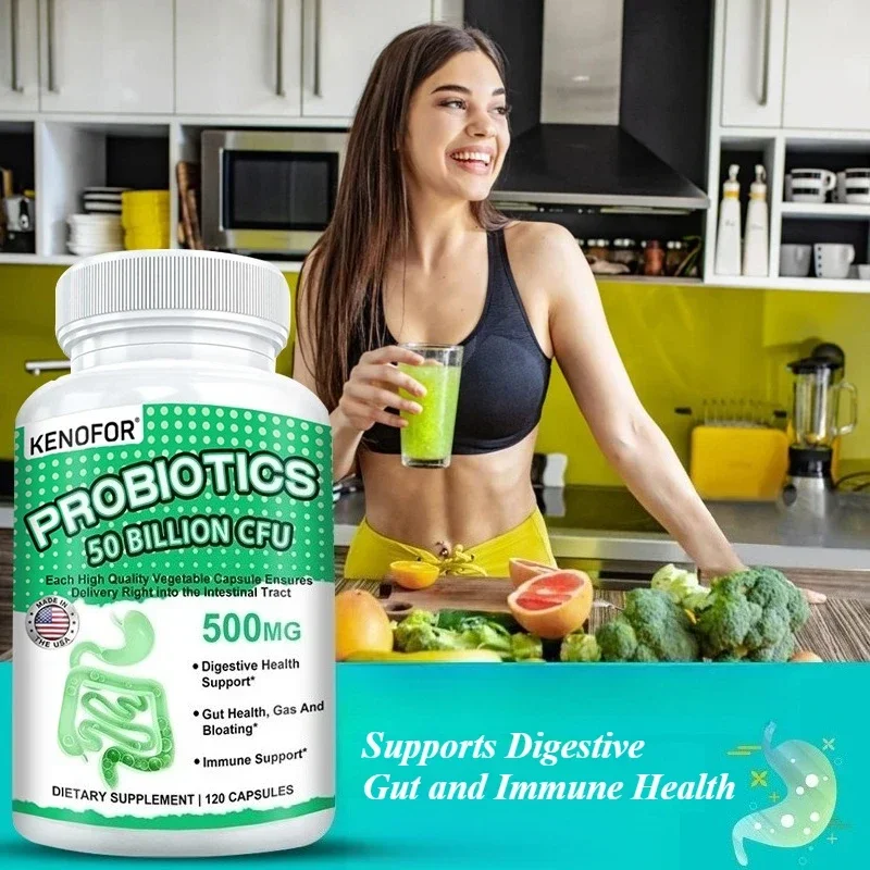 البروبيوتيك 50 مليار CFU لكل خدمة الصحة الهضمية ودعم الأمعاء والمناعية - يدعم الإمساك في بعض الأحيان والغاز والنفخ