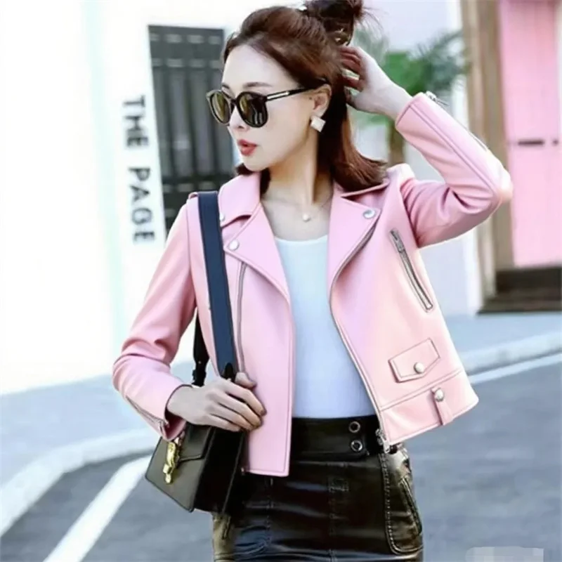 

High-Quality Leather Coat Women 2025 Spring Autumn Fashion New Outerwear Korean Ladies Outcoat Motorcycle Leather Jacket Female