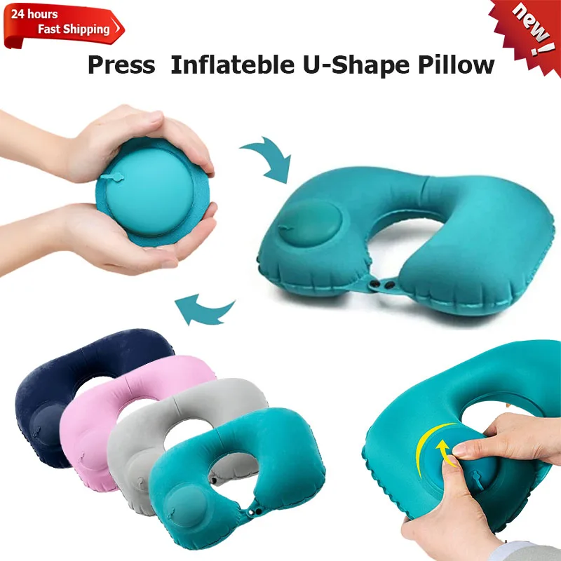 U-Shape Travel Pillow New Pres Inflateble Pillow Neck Portable Folding Outdoor Traveling Car Airplane Inflate Ring Neck Pillows 