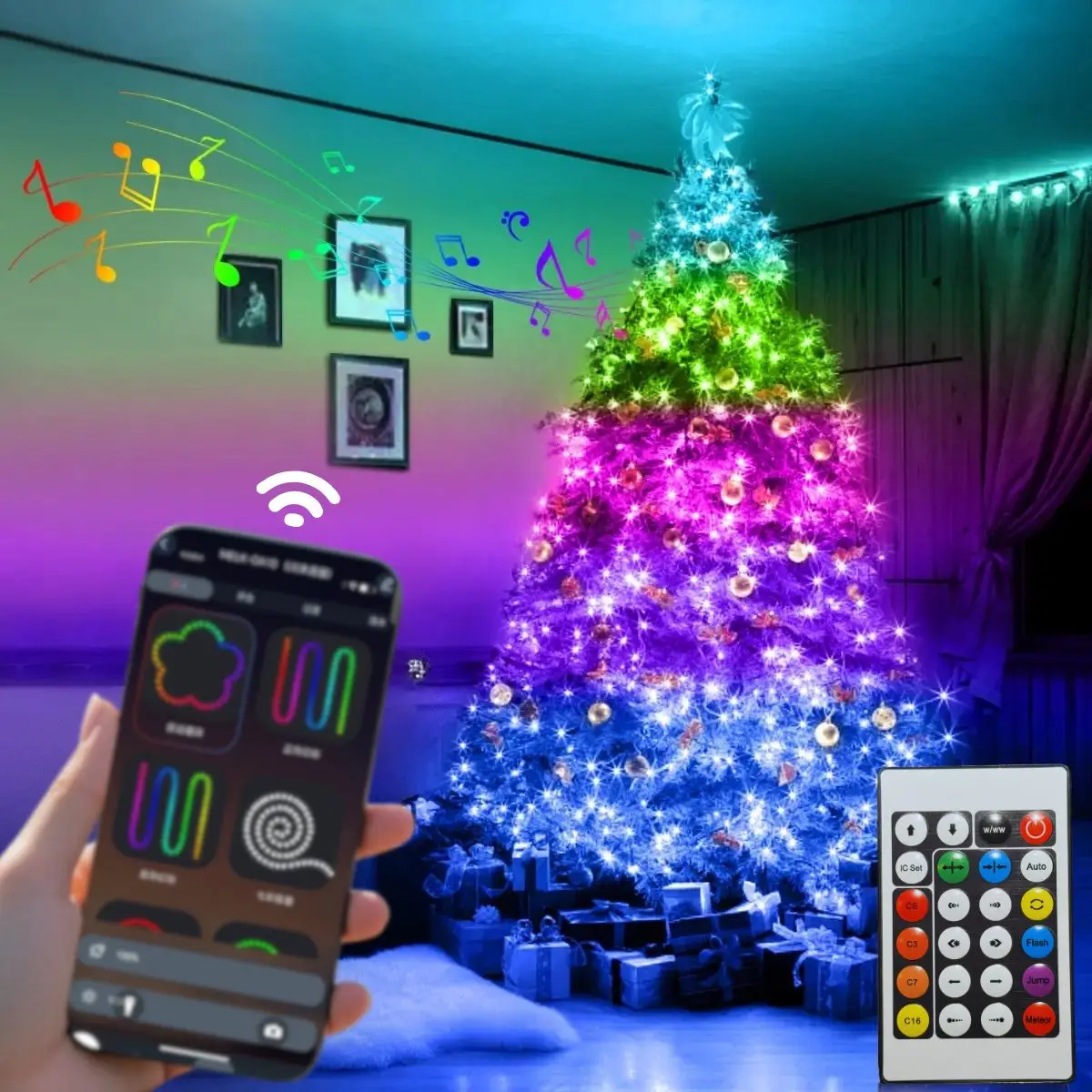 LED Christmas Lights Fairy String Lights APP Control and Remote Control Addressable Curtain Lights Christmas Party Decoration