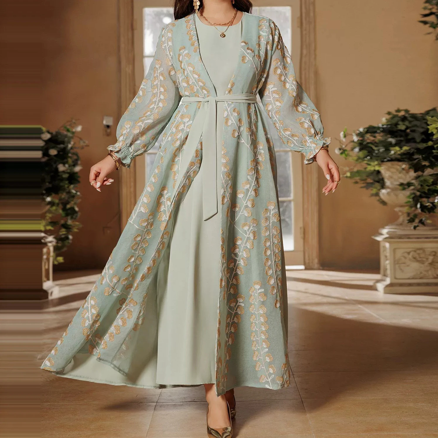 

cuffed cardigan suit dress Dubai elegant maxi dress women's clothing-GZXX610