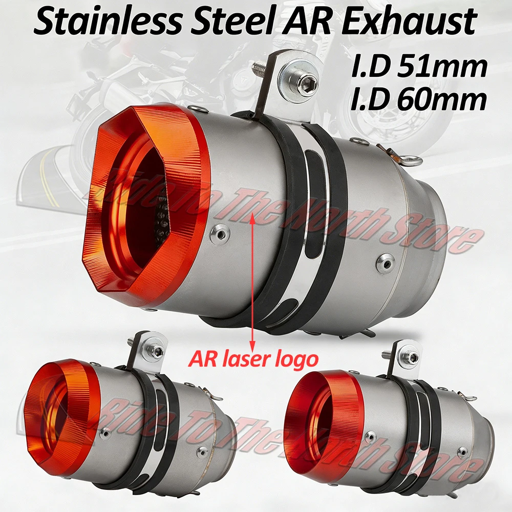 

51 60mm Interface Slip On Orange Tip AR Exhaust Muffler For Kawasaki250-1000 MT0709 GSX250R ZX6R S1000RR R3R6 DUKE390 CB300R Etc