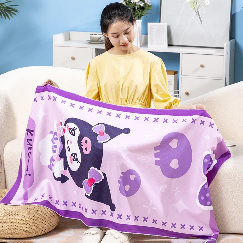 Kawaii Kuromi My Melody Cinnamoroll Cartoon Thick Bath Towel Anime Sanrio Girl Heart Cute Soft Quick Dry Absorbent Beach Towel