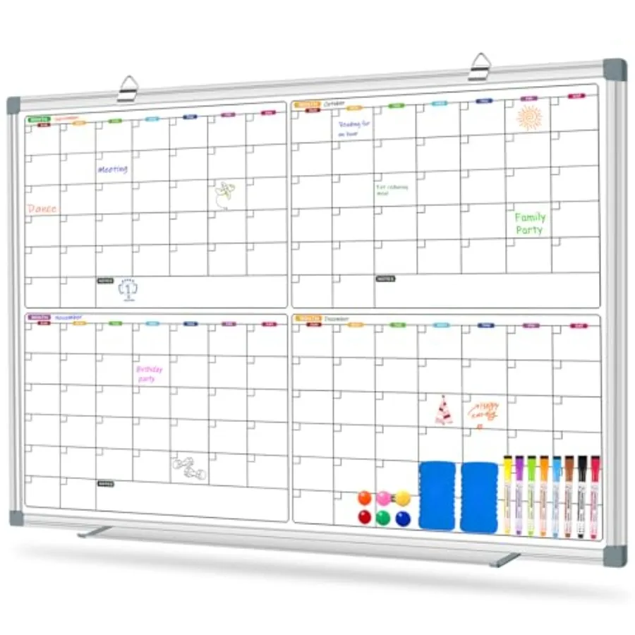 

Магнитная доска-календарь для стены 36x24 дюйма, на 4 месяца, сухостираемая, для планирования, портативная, для заметок