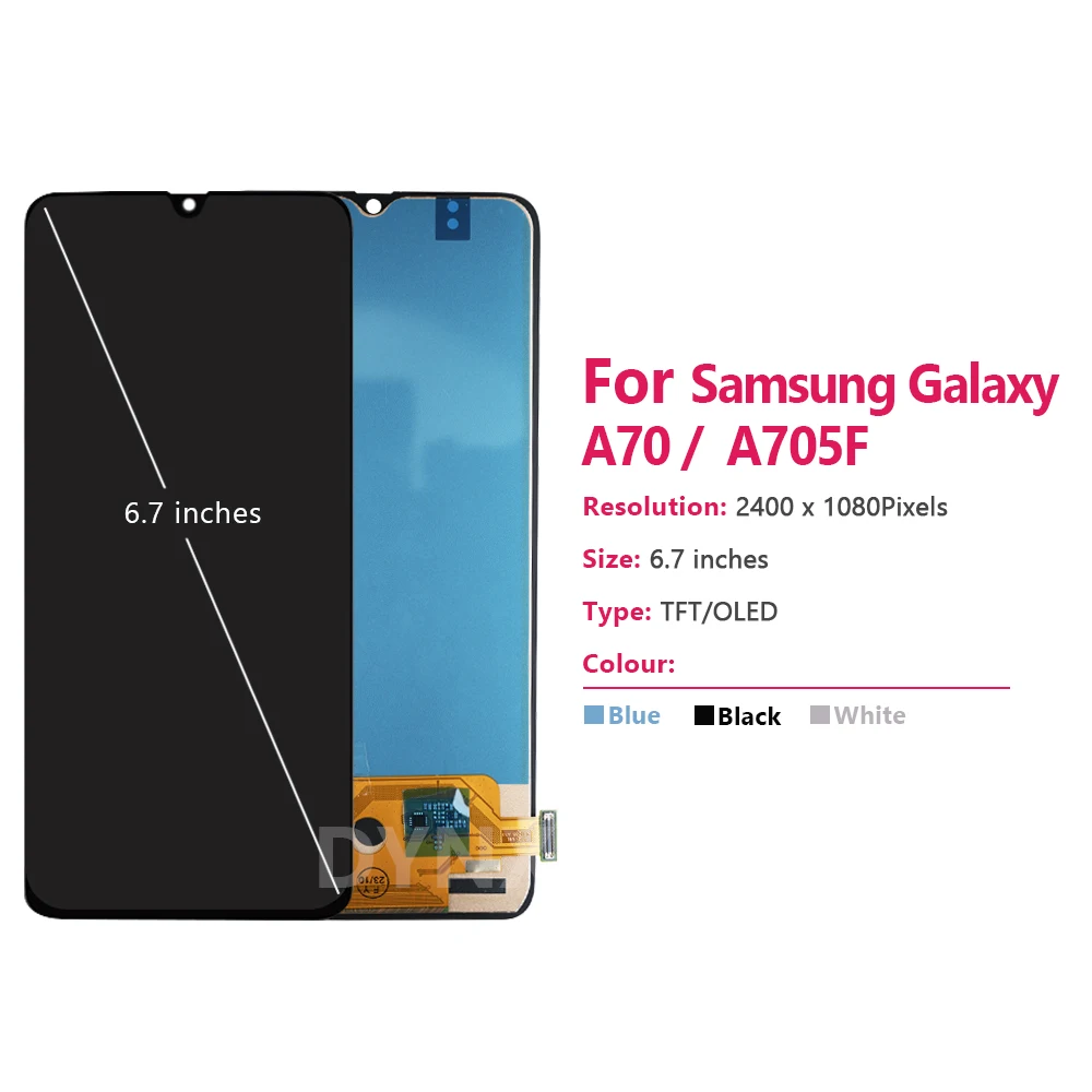 Super AMOLED A70 Display Screen For Samsung Galaxy A70 A705 A705F A705FD LCD Display Digital Touch Screen Assembly With Frame