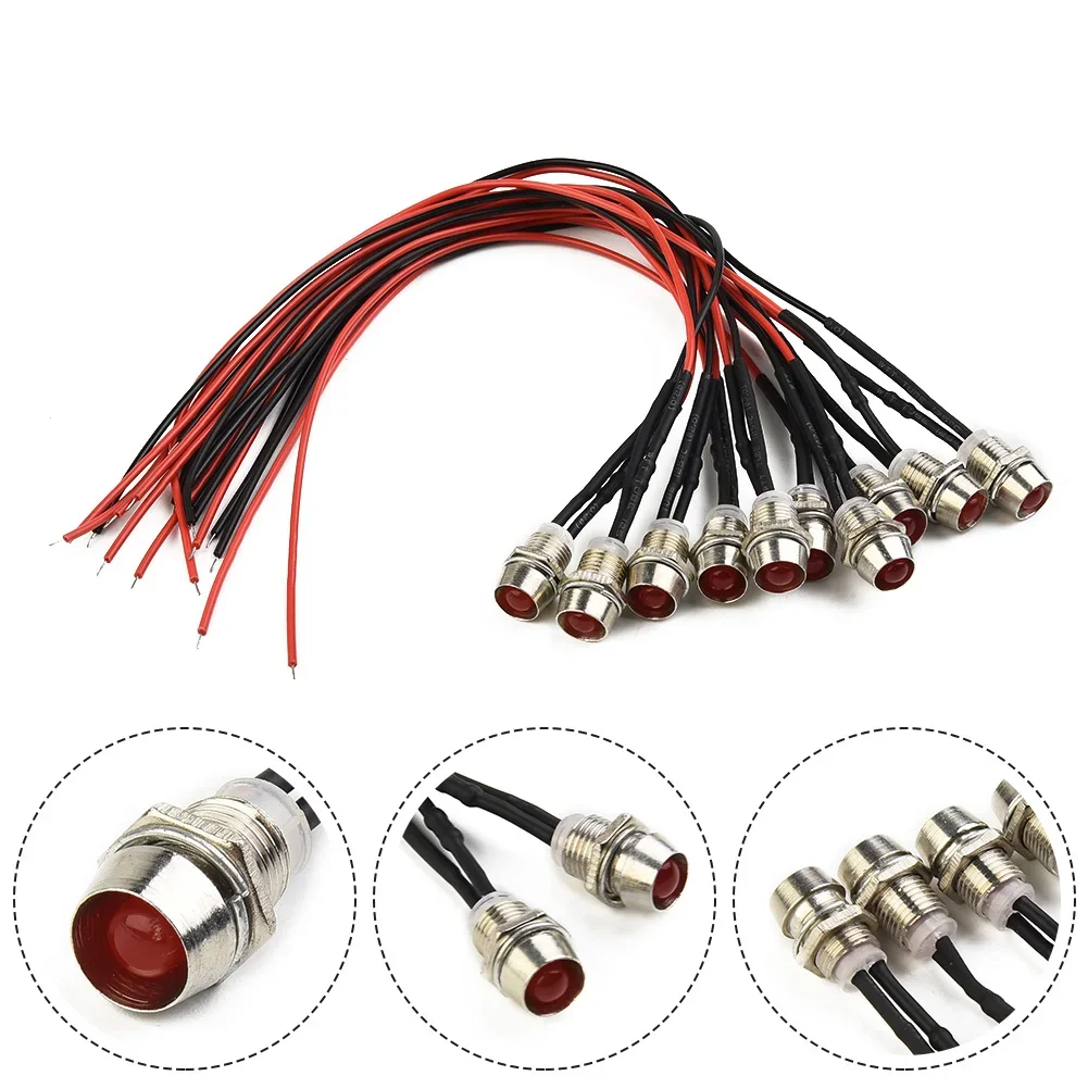 

10X Red 8mm 12V LED Indicator Lamp Warn Light Dash Panel Car Truck Boat Auto Acesssories Vehicles