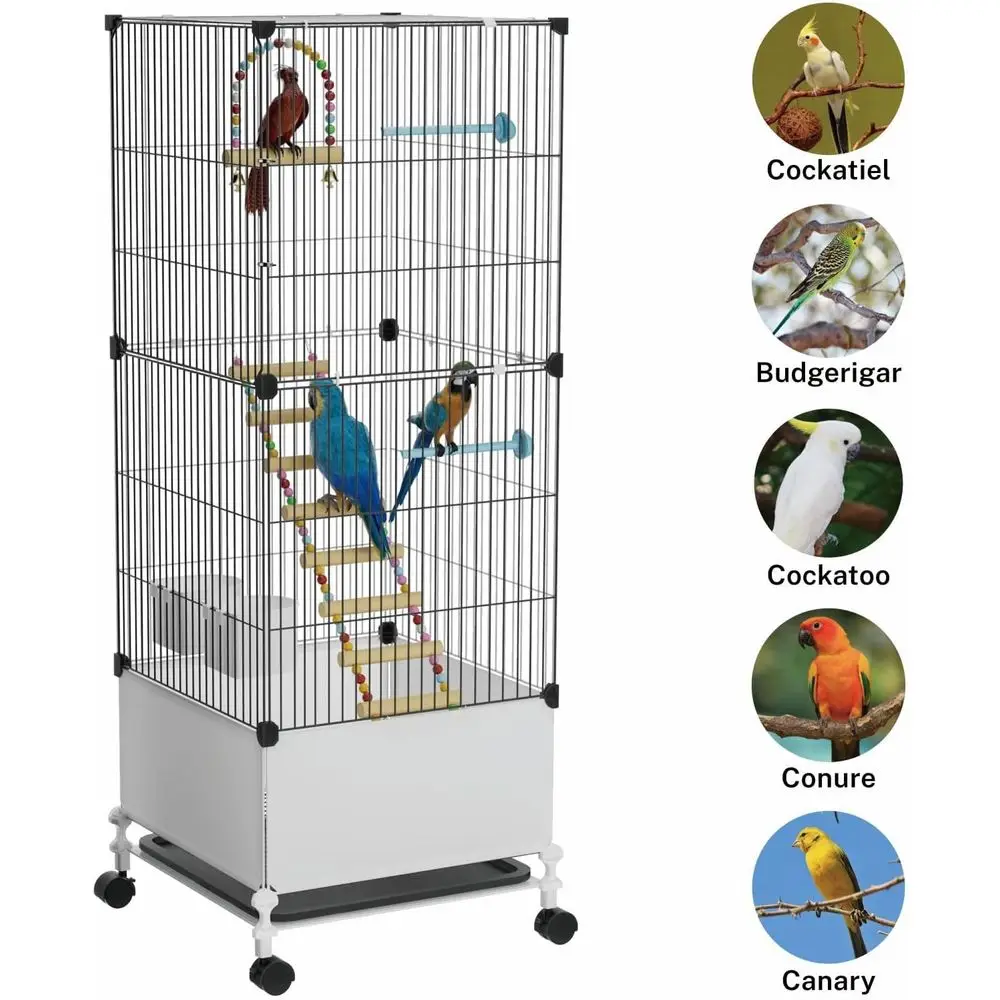 

Большая передвижная клетка на колесиках для средних птиц: подходит для попугаев, корелл, конуров, волнистых попугайчиков и неразлучников