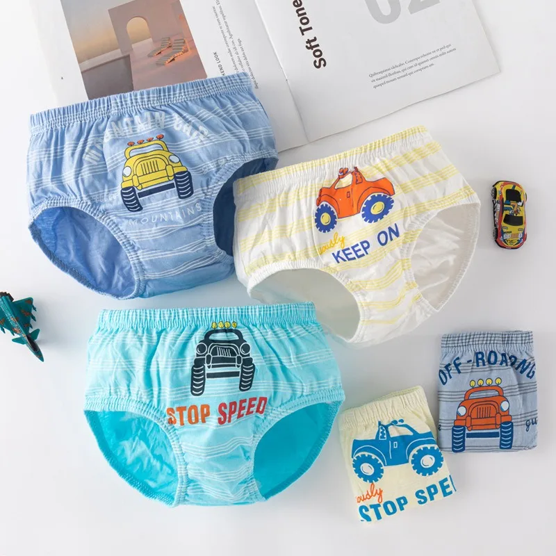 5/10Pcs Children Boy Briefs Underwear Dinosaur Pattern Striped Solid Casual Boy Underwear for Kids 2-14T