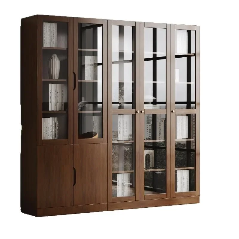 

Solid wood, oak, bookcase, with glass door, modern, simple, household