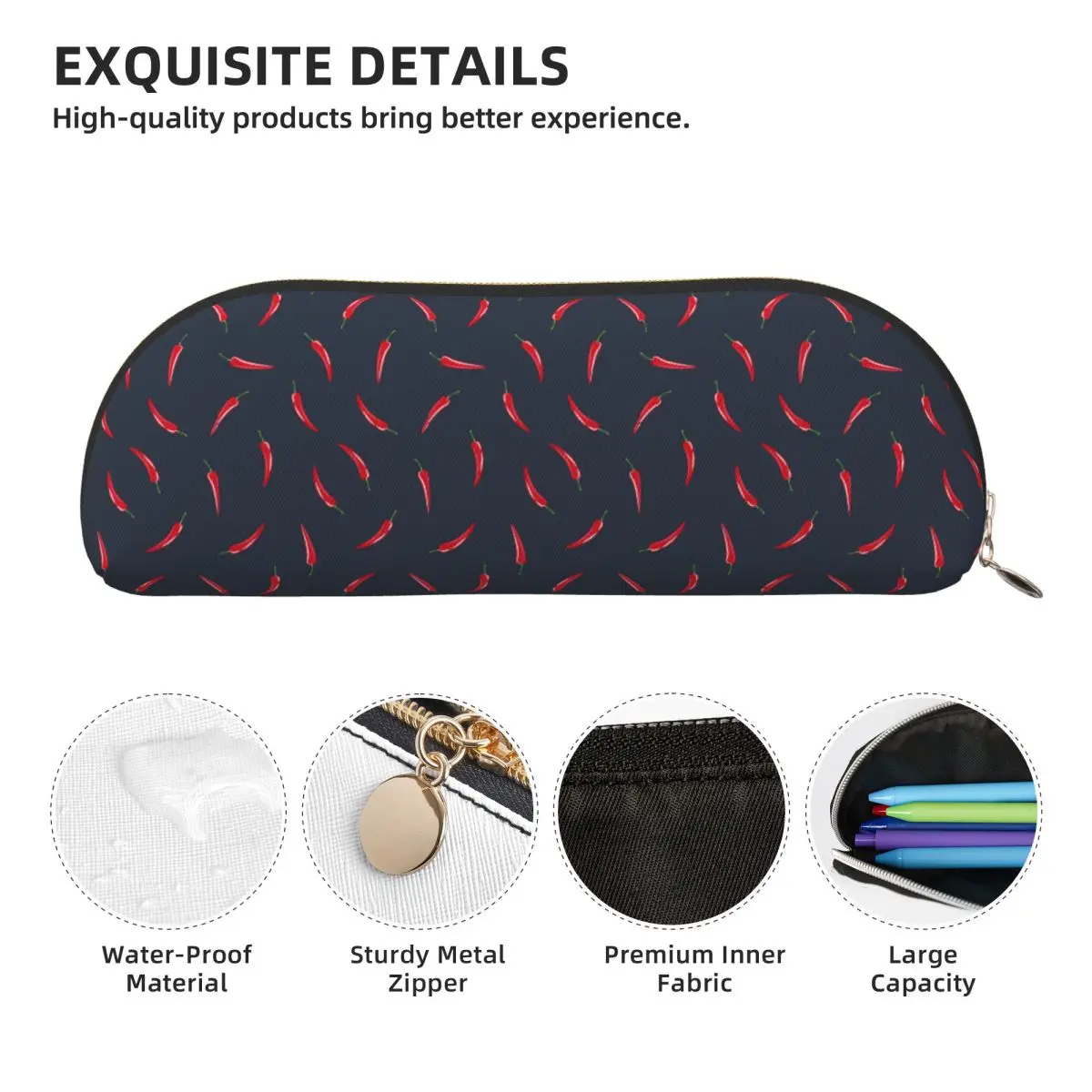Chili Peppers - Estuches para lápices azul oscuro Estuche para lápices Suministros de papelería Estuche para bolígrafos de gran capacidad Estuche para lápices para niño y niña