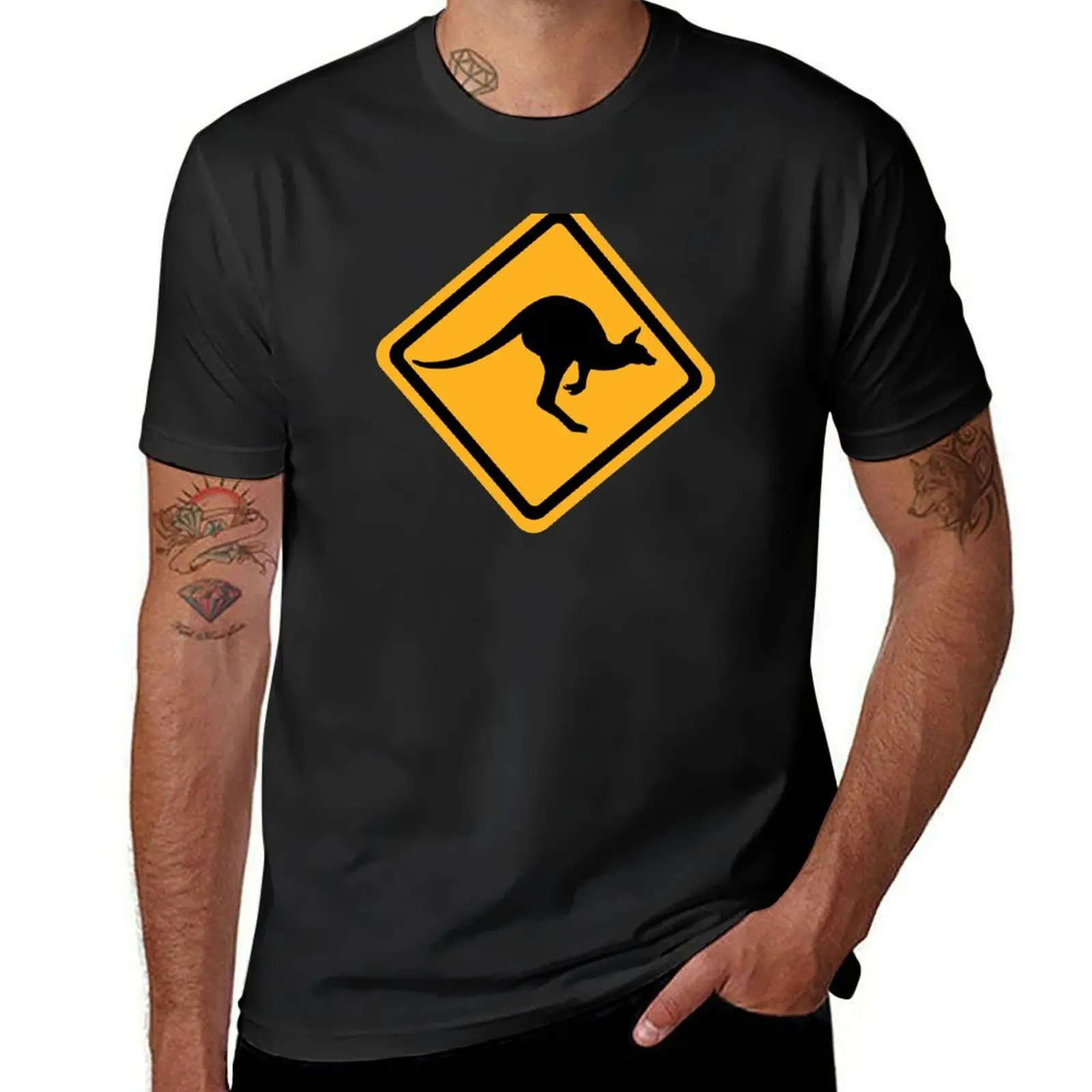 

Kangaroo road sign T-Shirt kawaii clothes vintage clothes Men's clothing