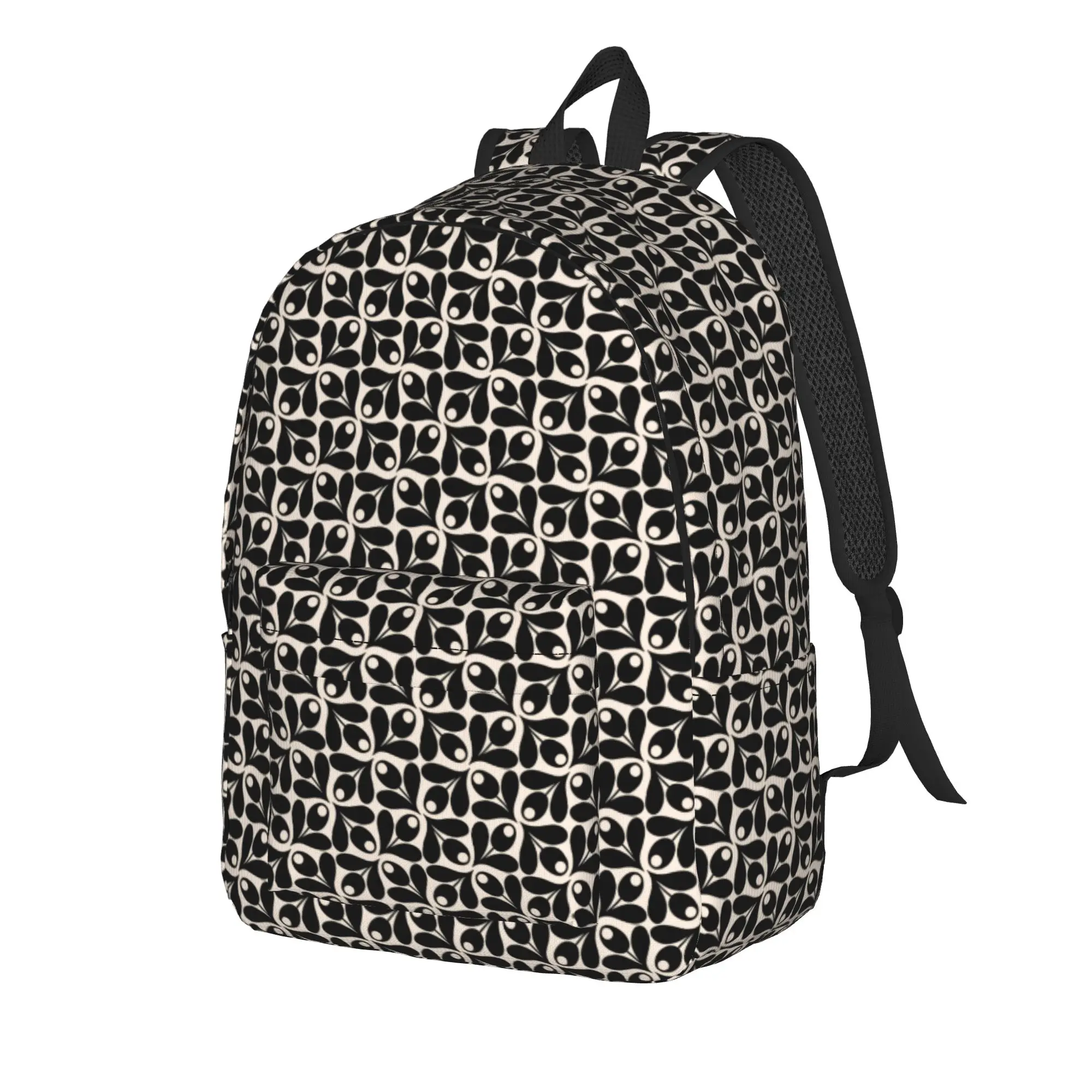 Minimal Black Olive Shapes Cream Base Abstract Tile Pattern Backpack Female  Large Backpacks Polyester Kawaii High School Bags