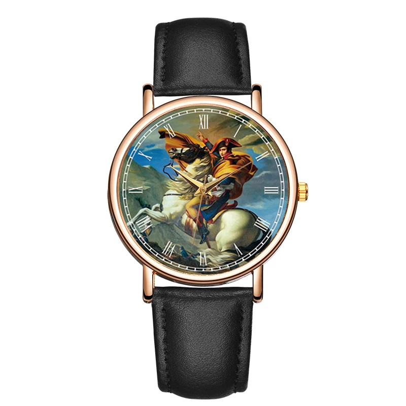 Cool Ladies Quartz Watch Art Oil Painting Wristwatches Brief Appearance Comfortable Band Wristwatch Waterproof Leather Watch