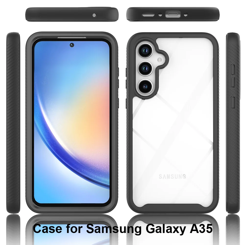 Caso Transparente de Corpo Inteiro Para Samsung Galaxy A55, Película Protetora De Tela, Frame Frontal, Tampa Do Telefone Duro, 360 °