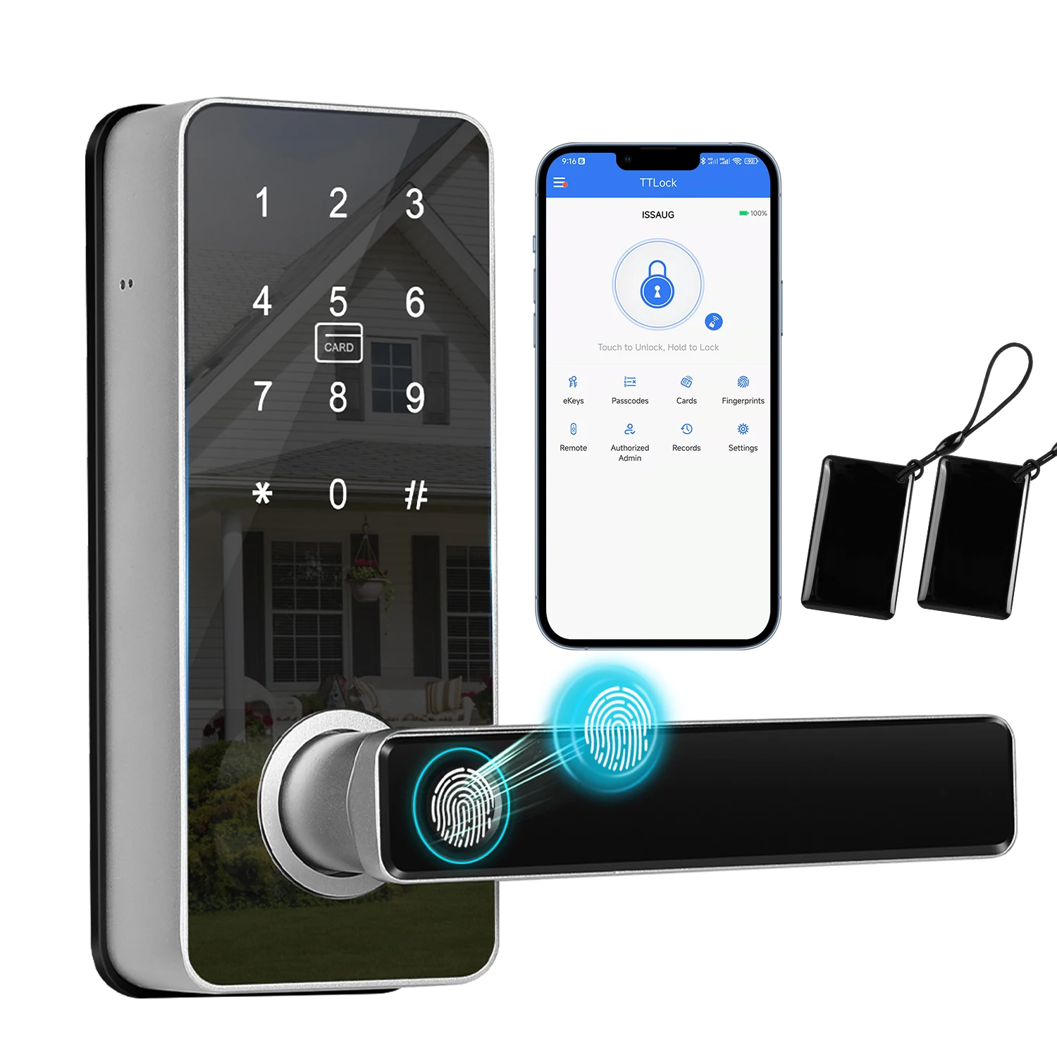 

Smart Fingerprint Door Lock App Remote Control Keyless TTLOCK Digital Touchscreen Lock with 4pcs RFIC Card