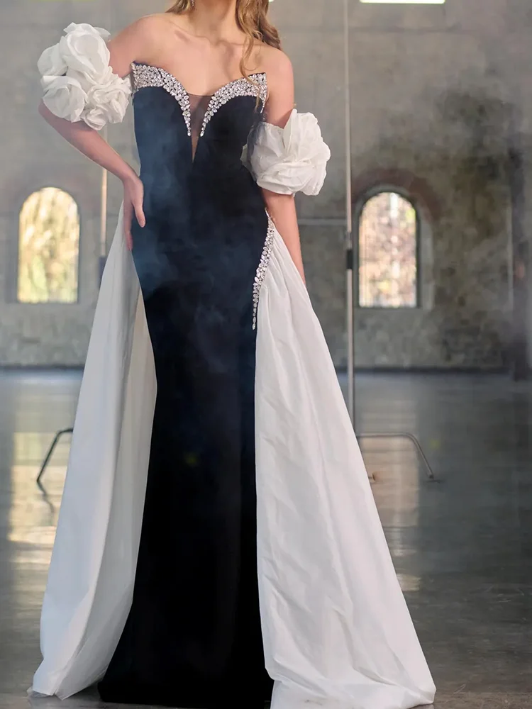 Robe de soirée de forme sirène, classique, col irrégulier, perles, sans manches, plissée, robes de bal d'anniversaire, personnalisées