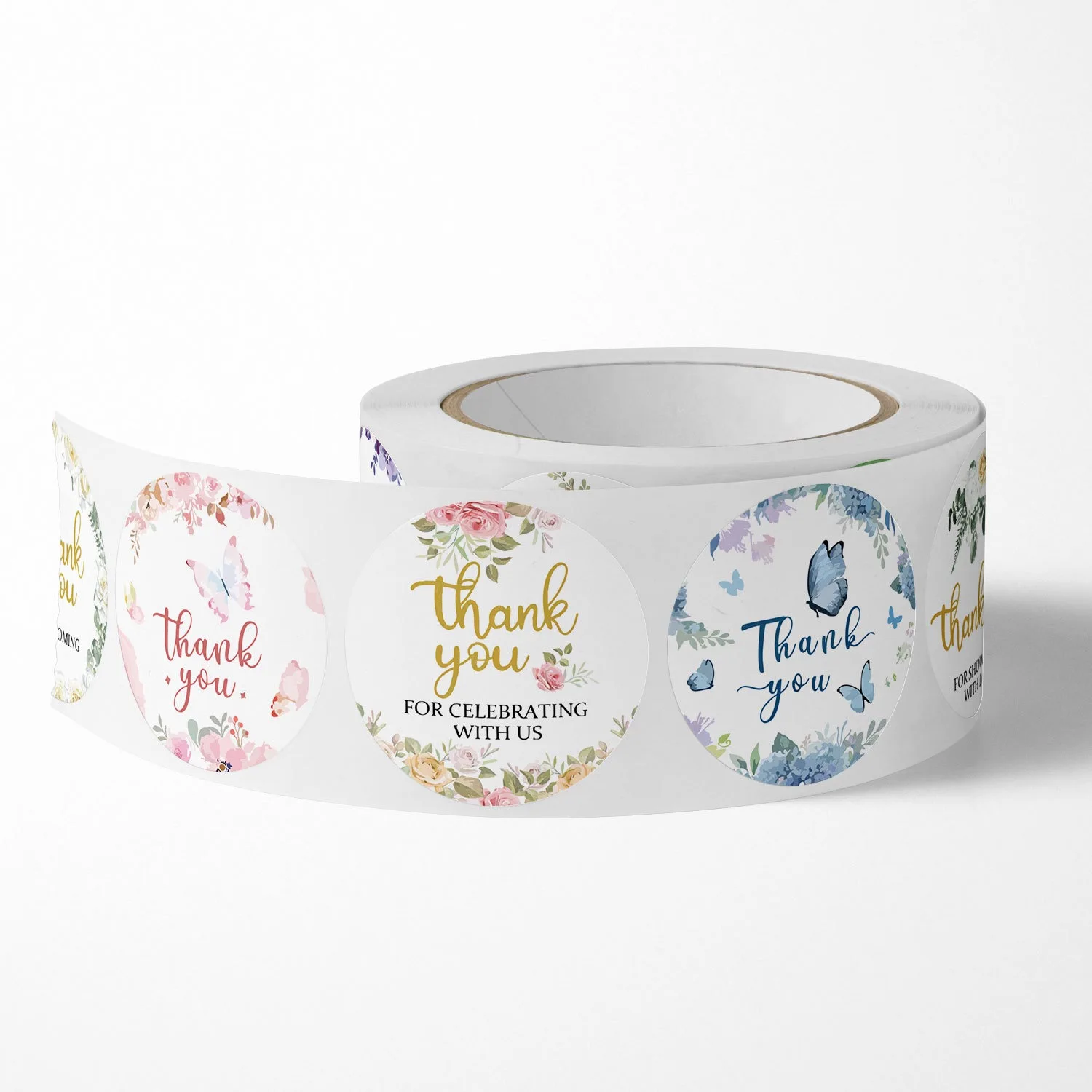 100-500pcs Floral Thank You Business Sticker Roll Label for Birthdy Gift Card Box Envelope Sealing Tab Product Wrapping Supply