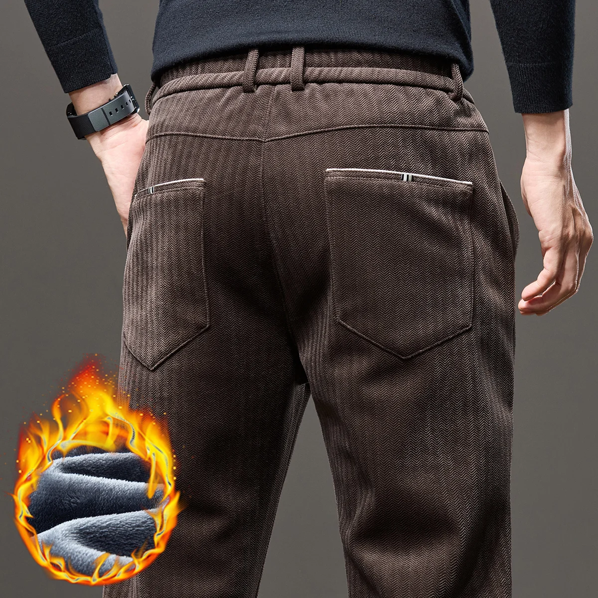 

Зимние теплые флисовые новые улучшенные повседневные брюки из вельветовой ткани, мужские корейские рабочие классические утепленные брюки-карго, мужские брюки 28-38