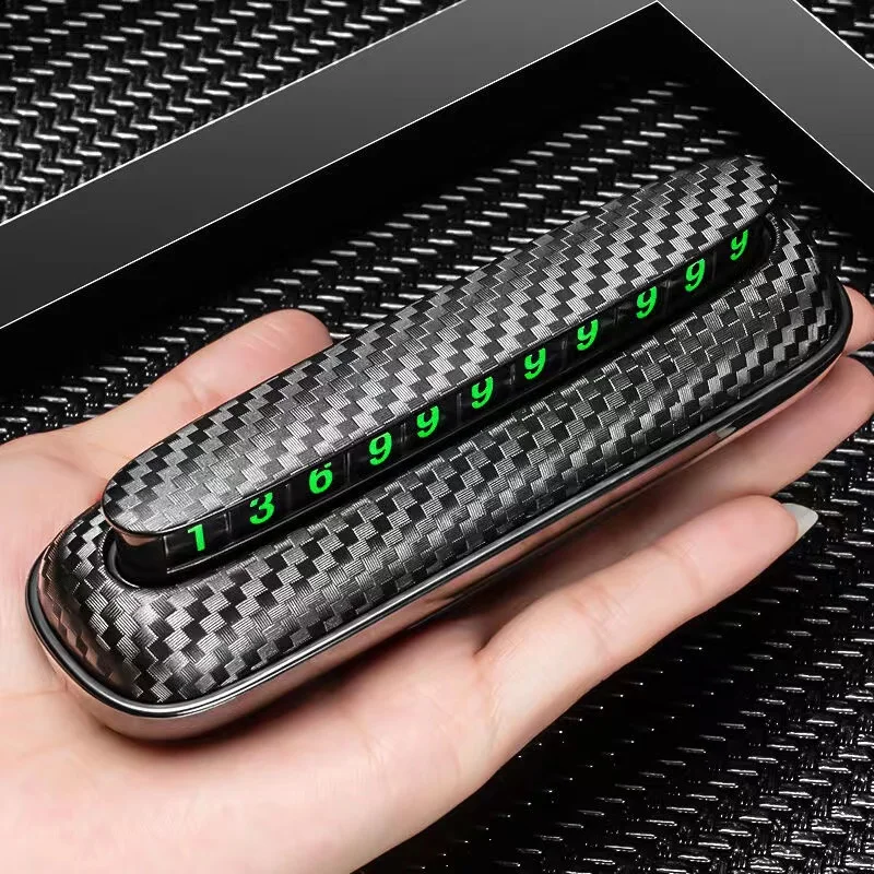 Carbon Fiber Luminous Phone Number Car Temporary Parking Card For Chevrolet Cruze Captiva Equinox Silverado Trailblazer Bolt Spa