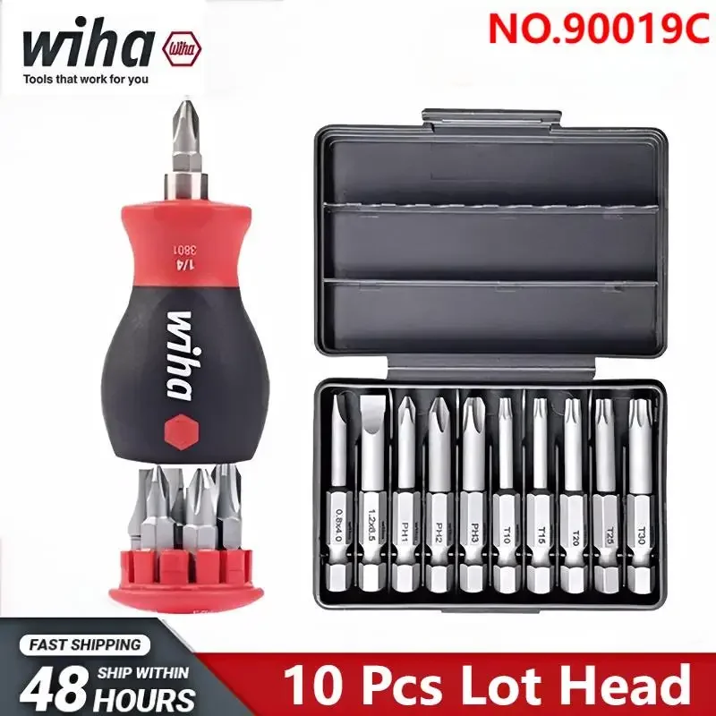 WIHA  Magazine Screwdriver and Replaceable Screwdriver Bit Set with Slotted Phillips Torx Bits Short Shank Screwdriver NO.90019C