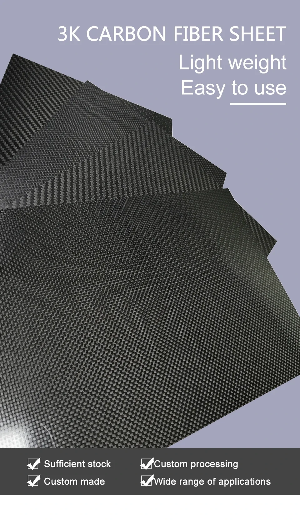 Placa de fibra de carbono de 500x500mm, sarga brillante mate, 0,25-5mm de espesor, hojas de Panel 3K reales, Material compuesto de alta dureza para RC