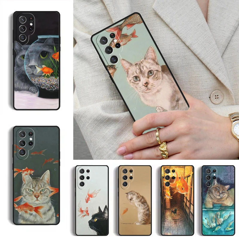 Cat And Goldfish Phone Case for Samsung Galaxy S26 S25 Ultra S24 S23 S22 S21 Plus Note 10 Bumper Cover