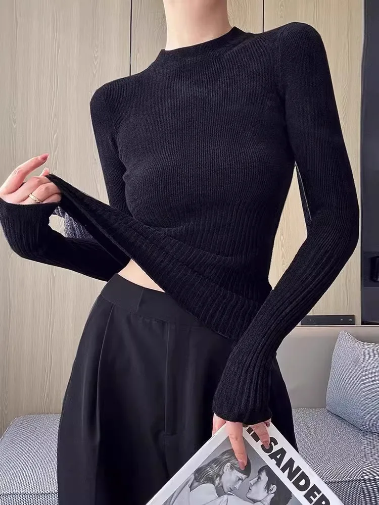 

Korean Sle round Ne Slim Fit Long Sve Knitted Sweater Early Autumn Soft Comfortable Versatile Warm Base irt Top
