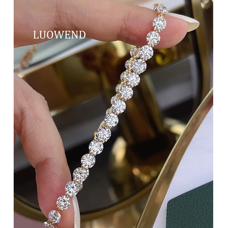 LUOWEND 100% 18K Yellow Gold Bracelet Luxury Shiny Design 12.0carat Real Natural Diamond Bracelet for Women High Party Jewelry