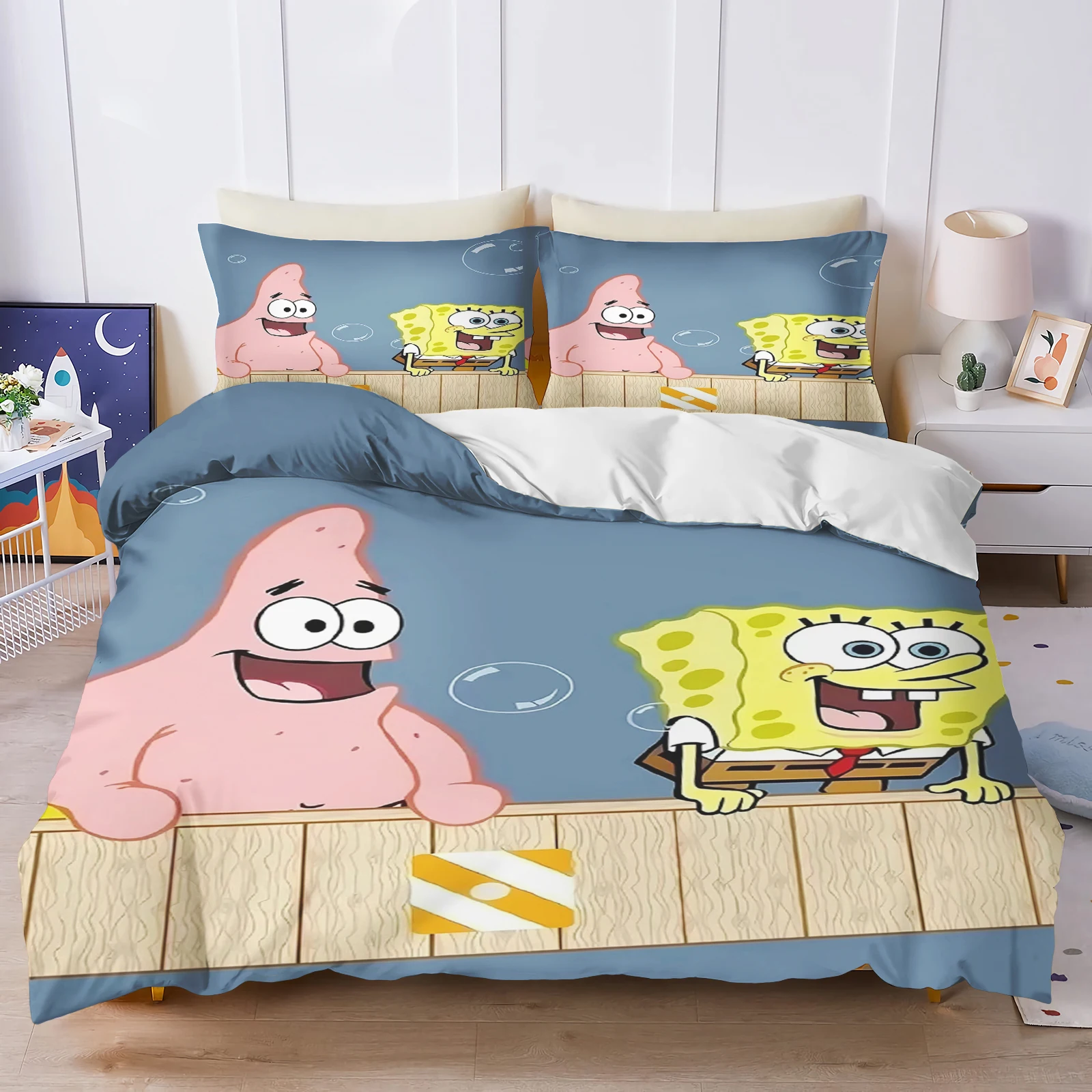 Christmas SpongeBob Patrick Bedding Set Dark Background Duvet Cover 3D Cartoon Quilt Cover Kids Bed Decor No Filler view 5
