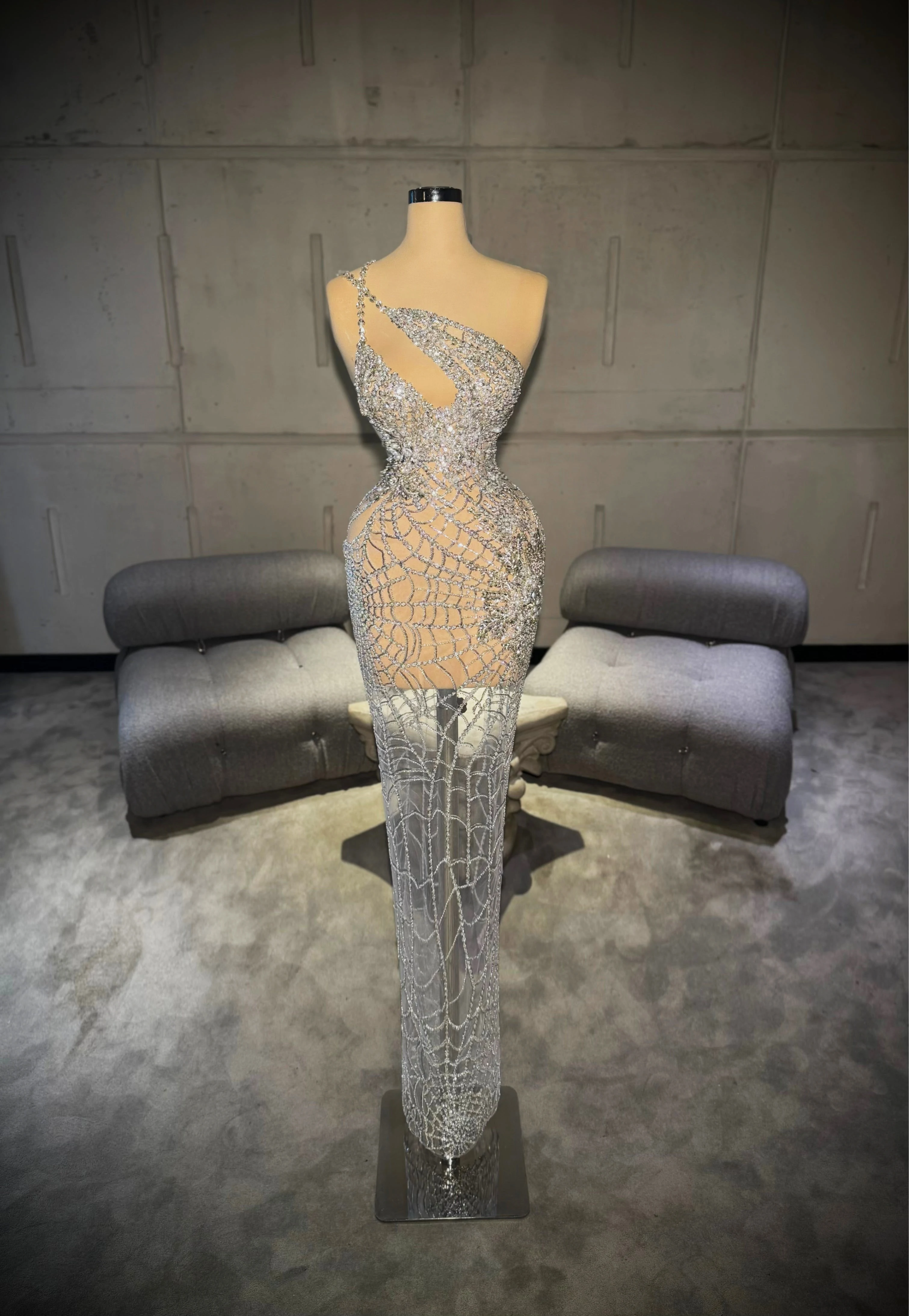 Sexy Straight Evening Gowns One Shoulder Beaded Pearls Sequins See Through Prom Dresses Customized Beauty Pageant Gest Dress