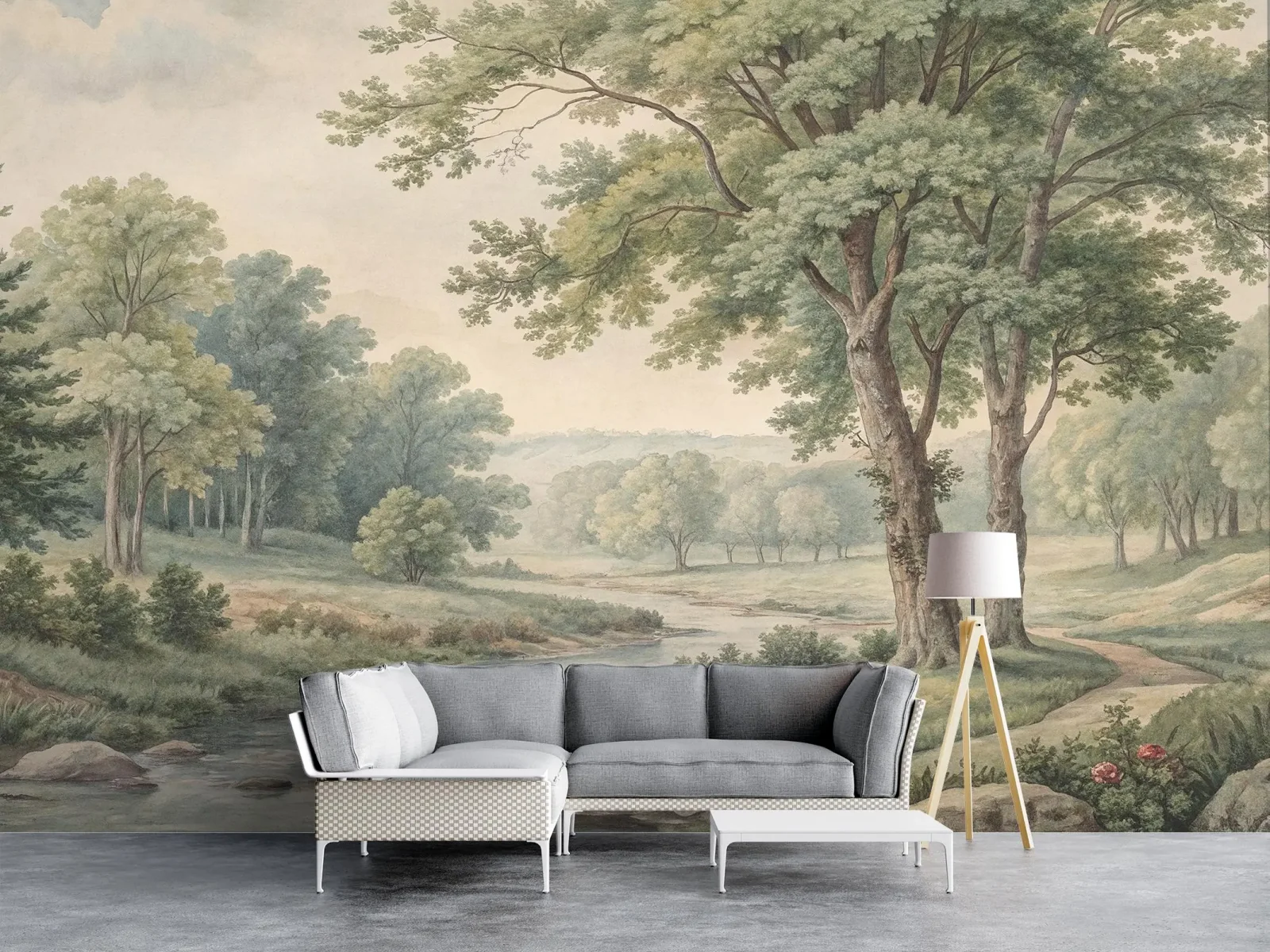 Rural murals, tree scenery wallpaper, vintage scenery wallpaper, bedroom living room wall decoration, pastoral natural wallpaper