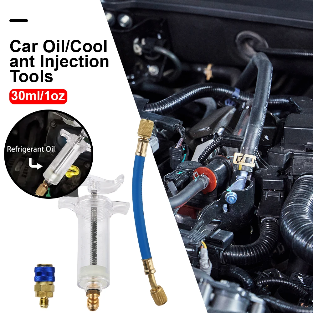 

Набор для зарядки охлаждающей жидкости переменного тока, адаптер SAE 1/4 дюйма, 30 мл, 1 унция, автомобильный инжектор для охлаждающей жидкости, быстроразъемный соединительный шланг для заправки