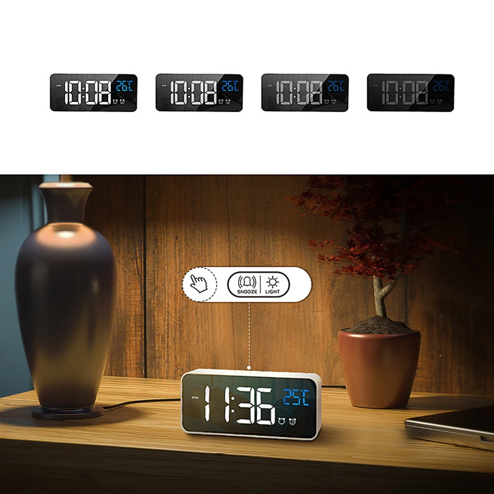 

1pc LED Music Alarm Clock Charging Type Alarm Clock Large Screen Clock Indoor Thermometer for Home Shop White