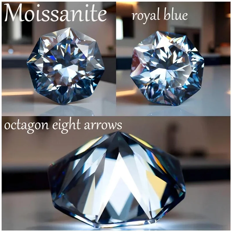 

Octagon Eight Arrows Cut Moissanite Royal Blue Color Wholesale Charms Gemstone for DIY Jewelry Making Materials with Certificate