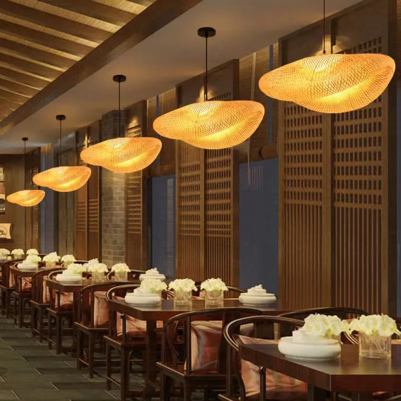 2025 New Bamboo Pendant Lamps Ceiling Lights Rattan Wicker Lustre Hand Knit Braiding Suspended Home Dining Braided Decor Hot