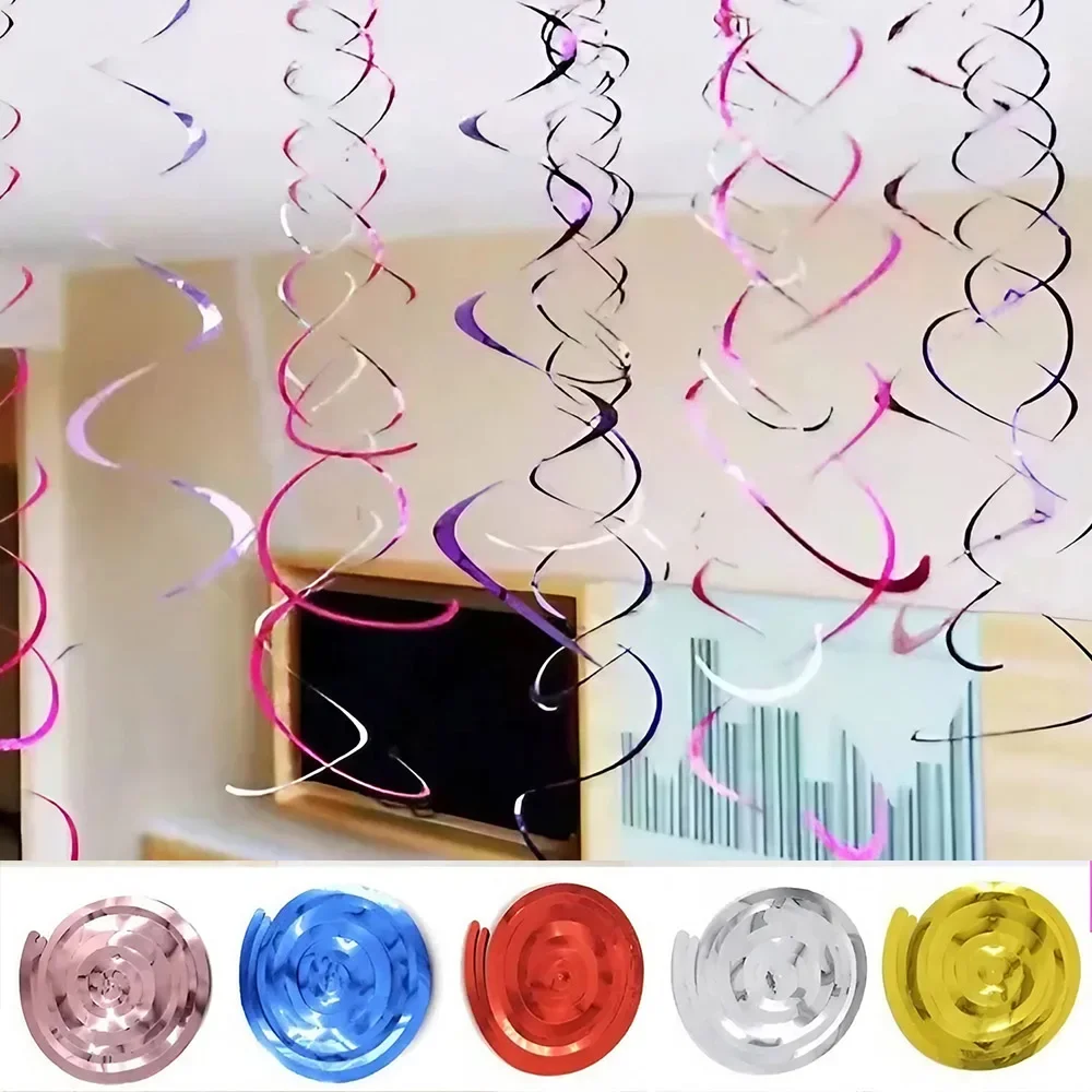 Swirl Decoration Foil Ceiling Tape Christmas Party Scene Hanging Sequins Hanging Background Balloon Decoration 6pcs/pack