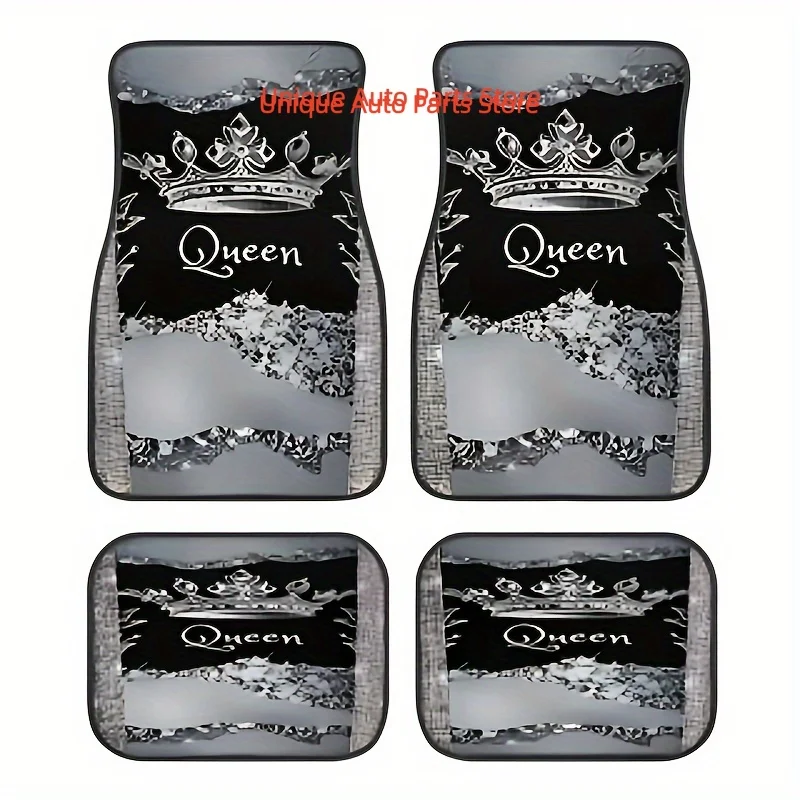 4pcs Silvery Glitter Crown Universal Car Floor Mats| Suitable for Cars, Trucks, Suvs, Front And Back Can Be Used, Great Car Inte