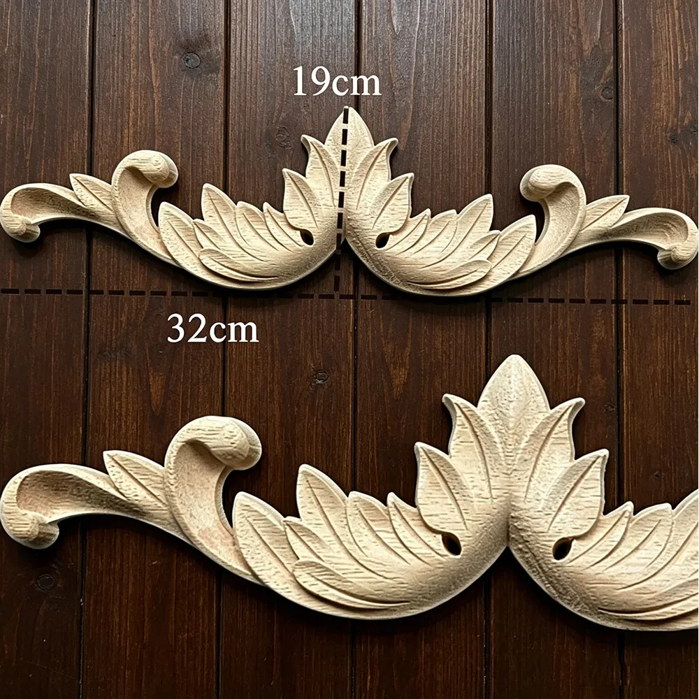 32cm Wood Carving Furniture Applique Corner Onlay Door Cabinet Unpainted European Style Wood Carved Appliques