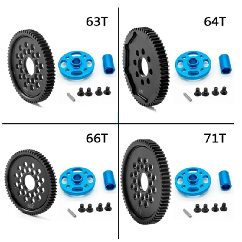 Metal 63T 64T 66T 68T 71T 54500 Spur Gear and Gear Mount High Speed Gear Set for Tamiya TT-02 TT02 1/10 RC Car Upgrade Parts