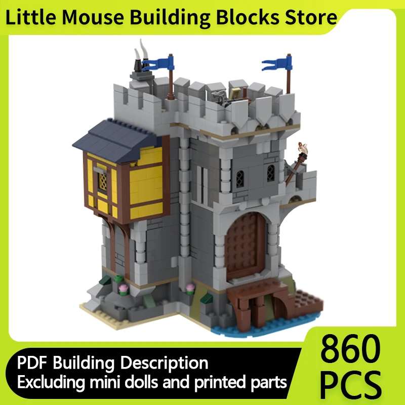 

Средневековый замок, модель MOC, строительные кирпичи, замок на острове, модульные технологии, подарки, праздник, сборка, детские игрушки, костюм