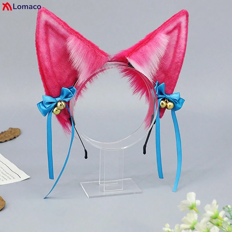 Повязка на голову для косплея LoL Spirit Цветущая пятиконечная лиса Ahri, аксессуары для косплея, повязка на голову с лисьими ушками, повязка на голову с бантом и колокольчиком, головной убор ручной работы