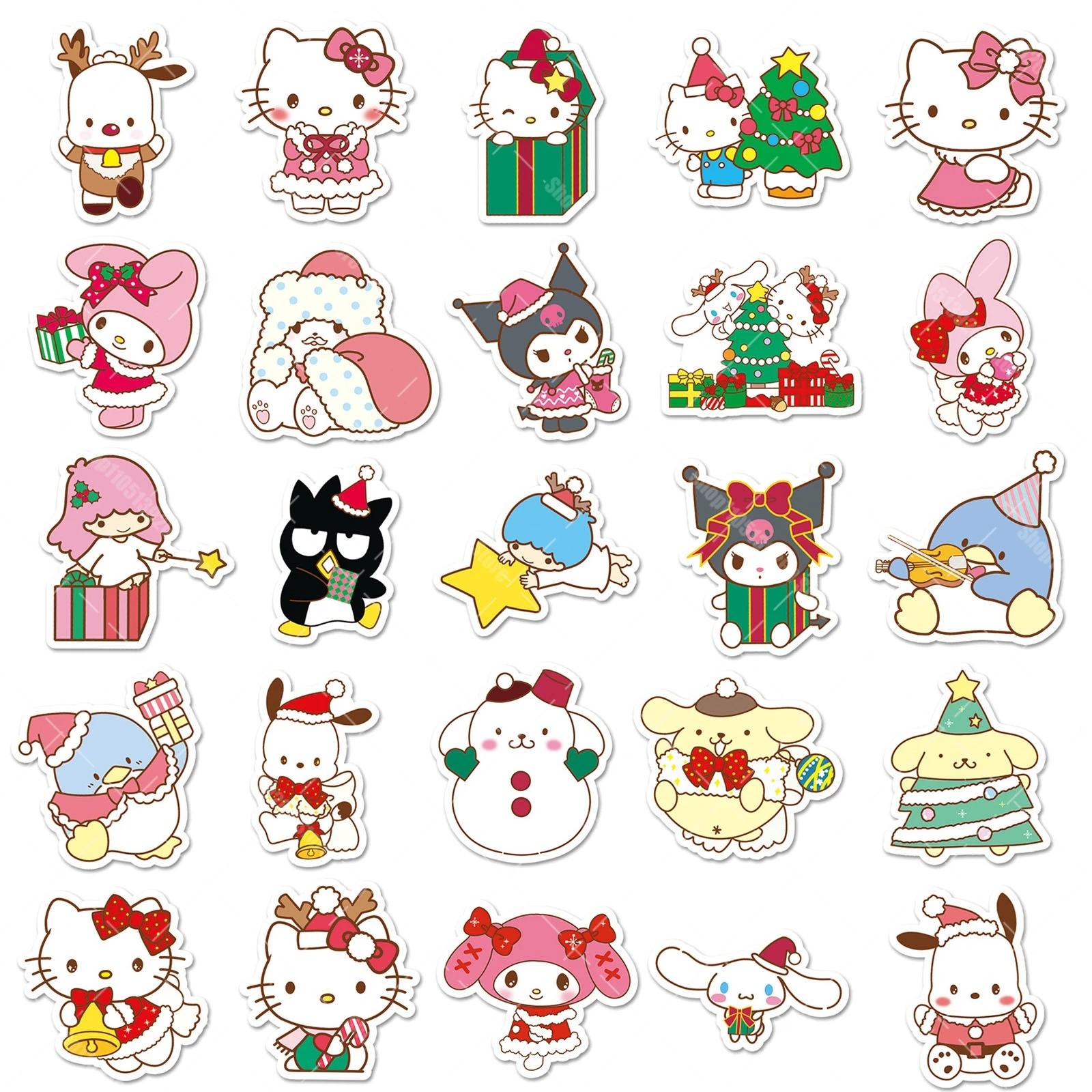 50PCS 산리오 크리스마스 스티커 만화 귀여운 시나모롤 방수 창의적인 DIY 수제 계정 휴일 장식 스티커
