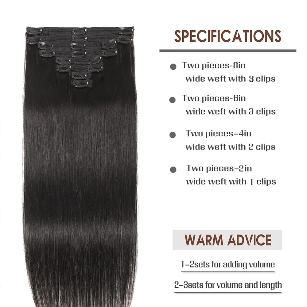 Straight Seamless Clip In Human Hair Extensions 16-26 Inches Full Head Invisible Natural Black Brazilian Clip In Hair Extension