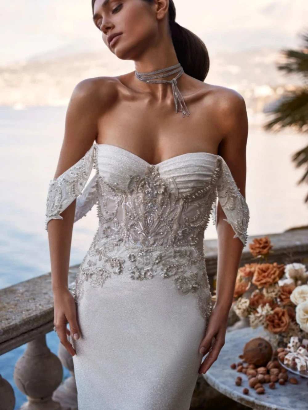 Robe de Mariée Romantique à Col en Cœur, avec Perles et Paillettes, pour les Patients, Élégante, Droite et Longue