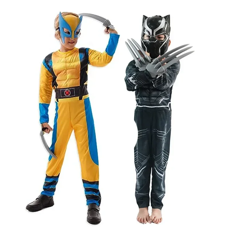 Disfraz de Halloween para niños de Wolverine, disfraz de Panter negro, disfraz de héroe clásico, mono para niños, disfraz de Wolverine Muscle para niños