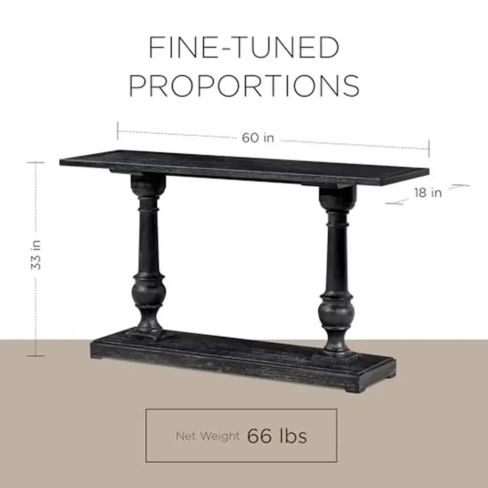 Traditional Rectangular Wood Console Table Entryway Furniture Small Spaces Antiqued Black Finish Solid Wood Construction Elegant