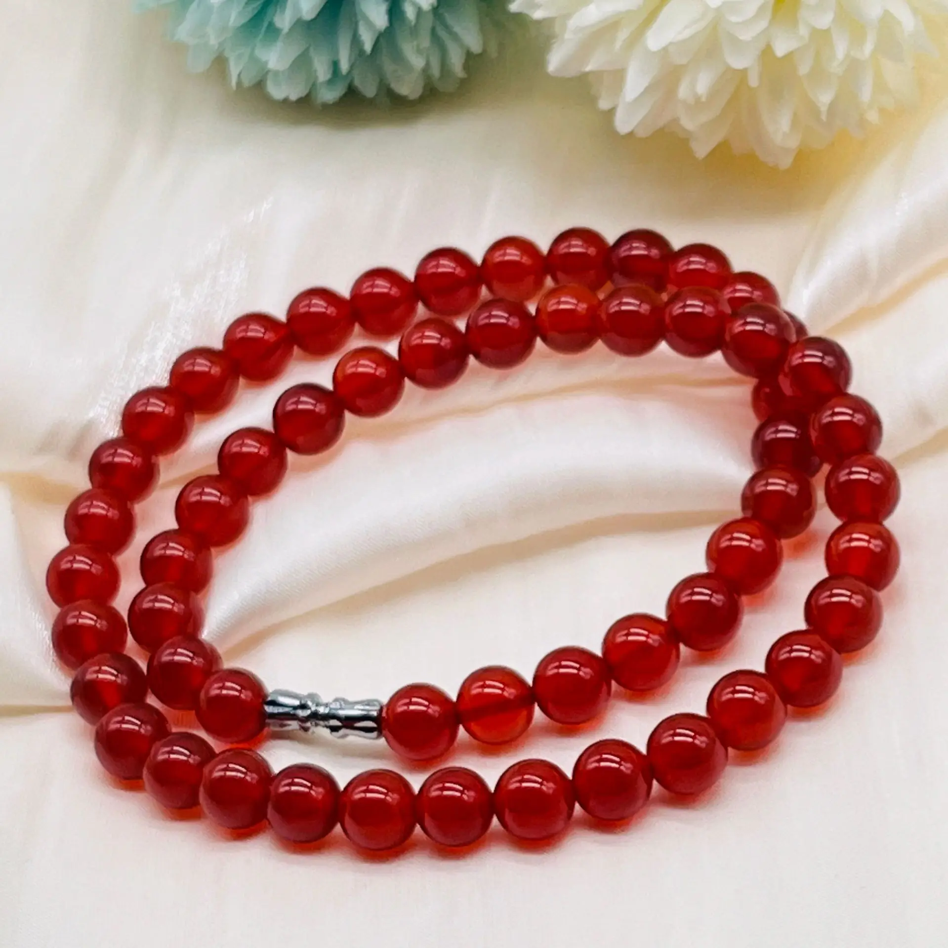 Red Agate Stone Necklace Women Mom Chains Healing Gemstone Fine Jewelry Genuine Natural Red Agate Round Beads Beaded Necklaces